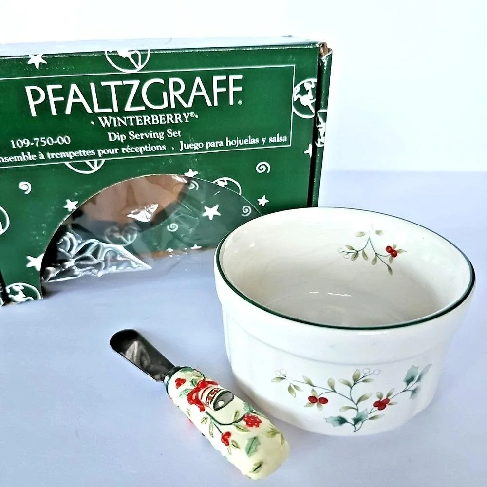 1998 Pfaltzgraff Winterberry Dip Serving Set Bowl & Spreader w/ Box Vtg 1770